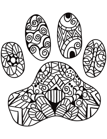 Cat Paw Print Zentangle Coloring Page